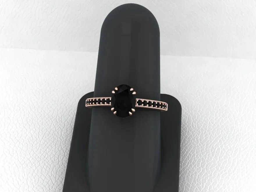 Oval Black Diamond Engagement Ring, 14K Rose Gold