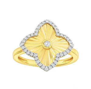 Pave CZ and Fluted Clover Ring