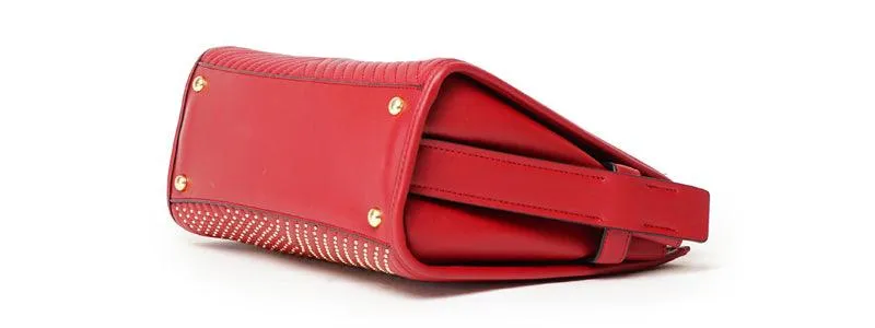 Pelletini 2-in-1 Triangle Stud Genuine Leather Handbag Red