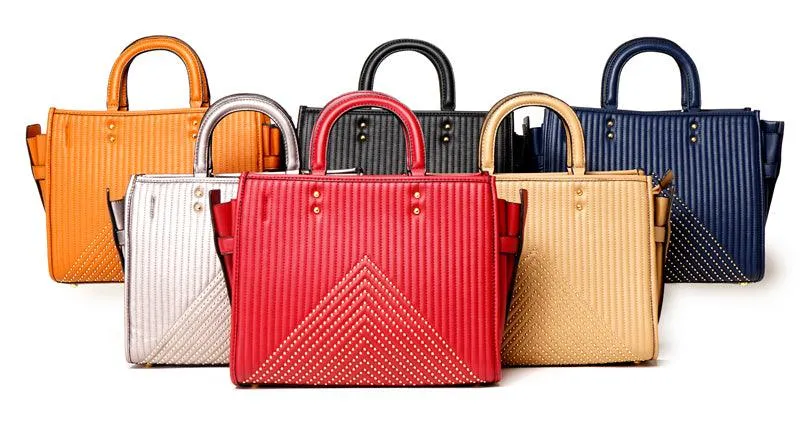 Pelletini 2-in-1 Triangle Stud Genuine Leather Handbag Red