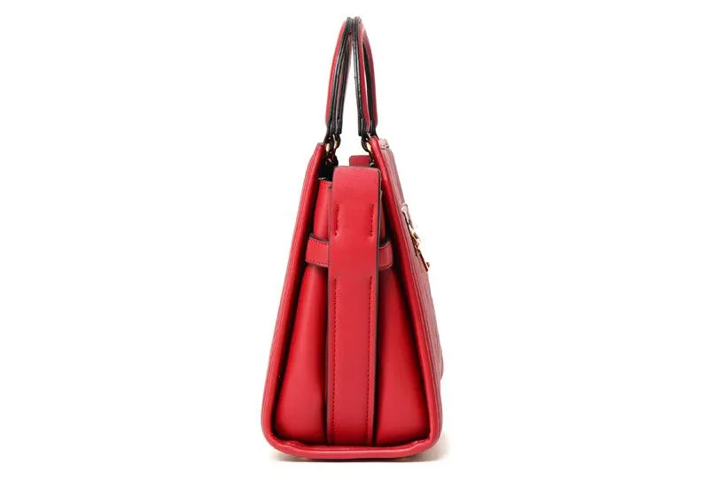 Pelletini 2-in-1 Triangle Stud Genuine Leather Handbag Red