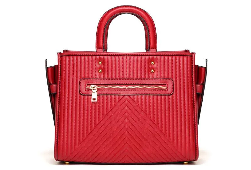 Pelletini 2-in-1 Triangle Stud Genuine Leather Handbag Red