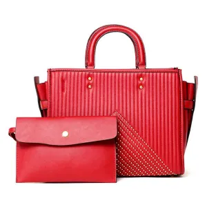 Pelletini 2-in-1 Triangle Stud Genuine Leather Handbag Red