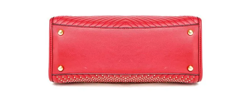 Pelletini 2-in-1 Triangle Stud Genuine Leather Handbag Red