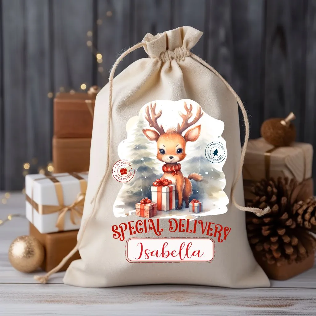 Personalised Christmas Reindeer Gift Sack