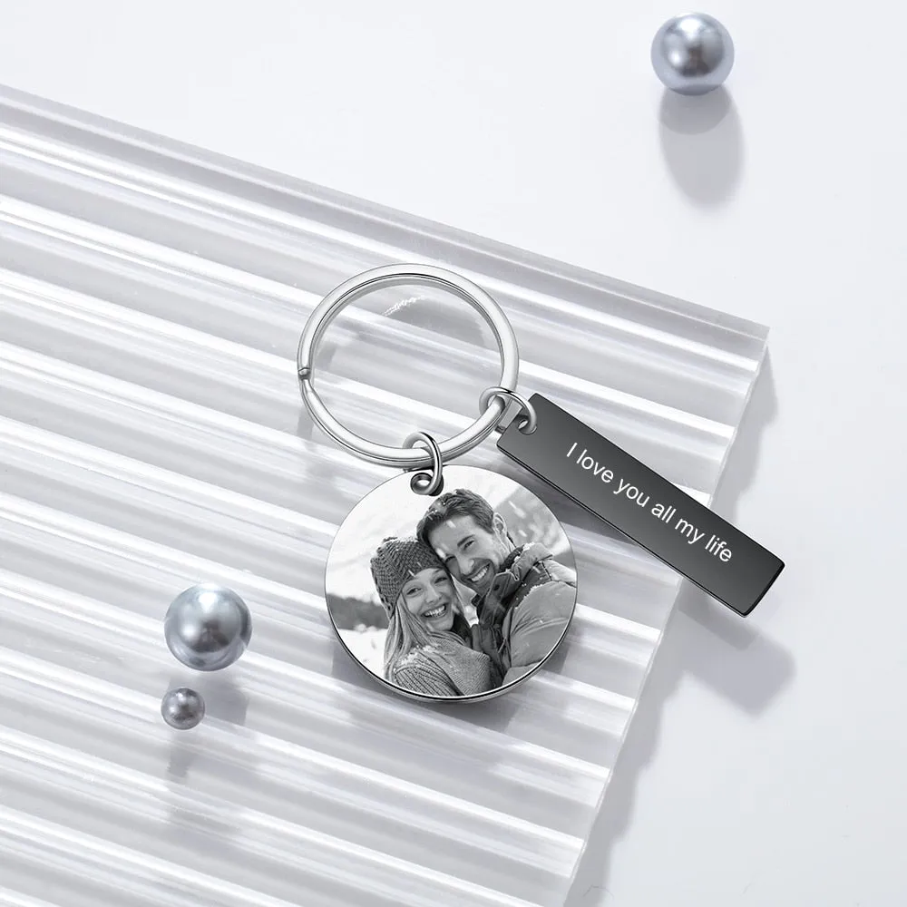 Personalized Black Color Engraved Date Calendar And Photo Keychains