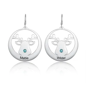 Personalized Engraved 2 Names And 2 Birthstones Christmas Earrings For Women