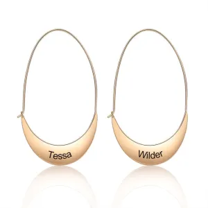Personalized Geometric Style Engraved Name Hoop Earrings for Women