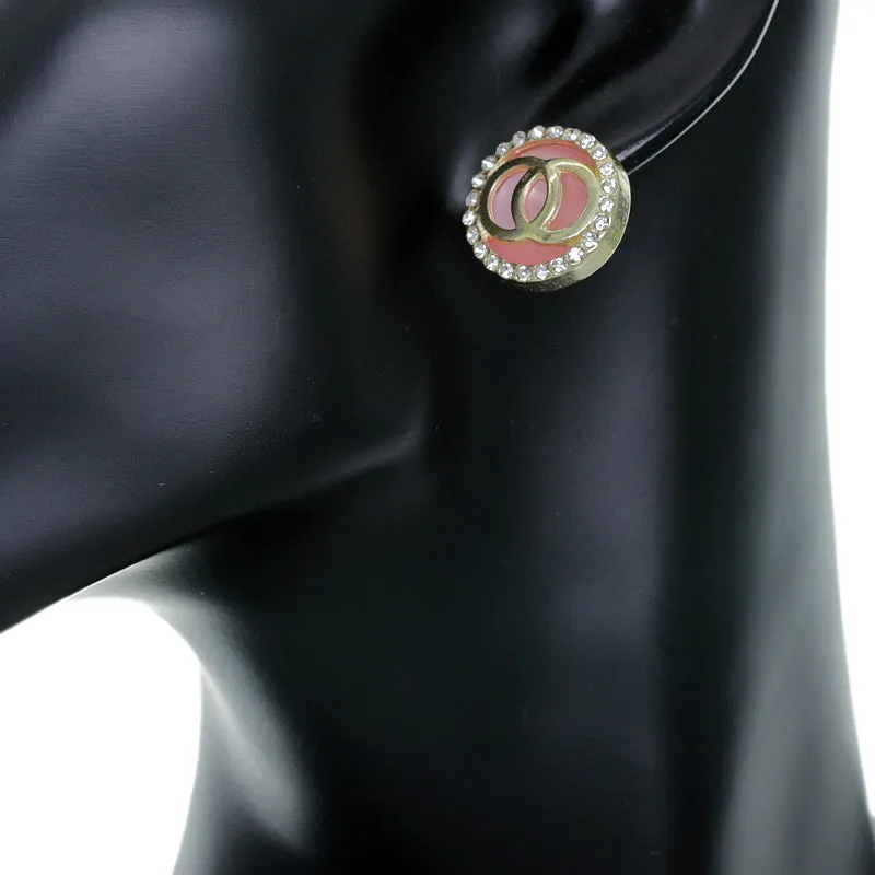 Pink Double Circle Rhinestone Post Earrings