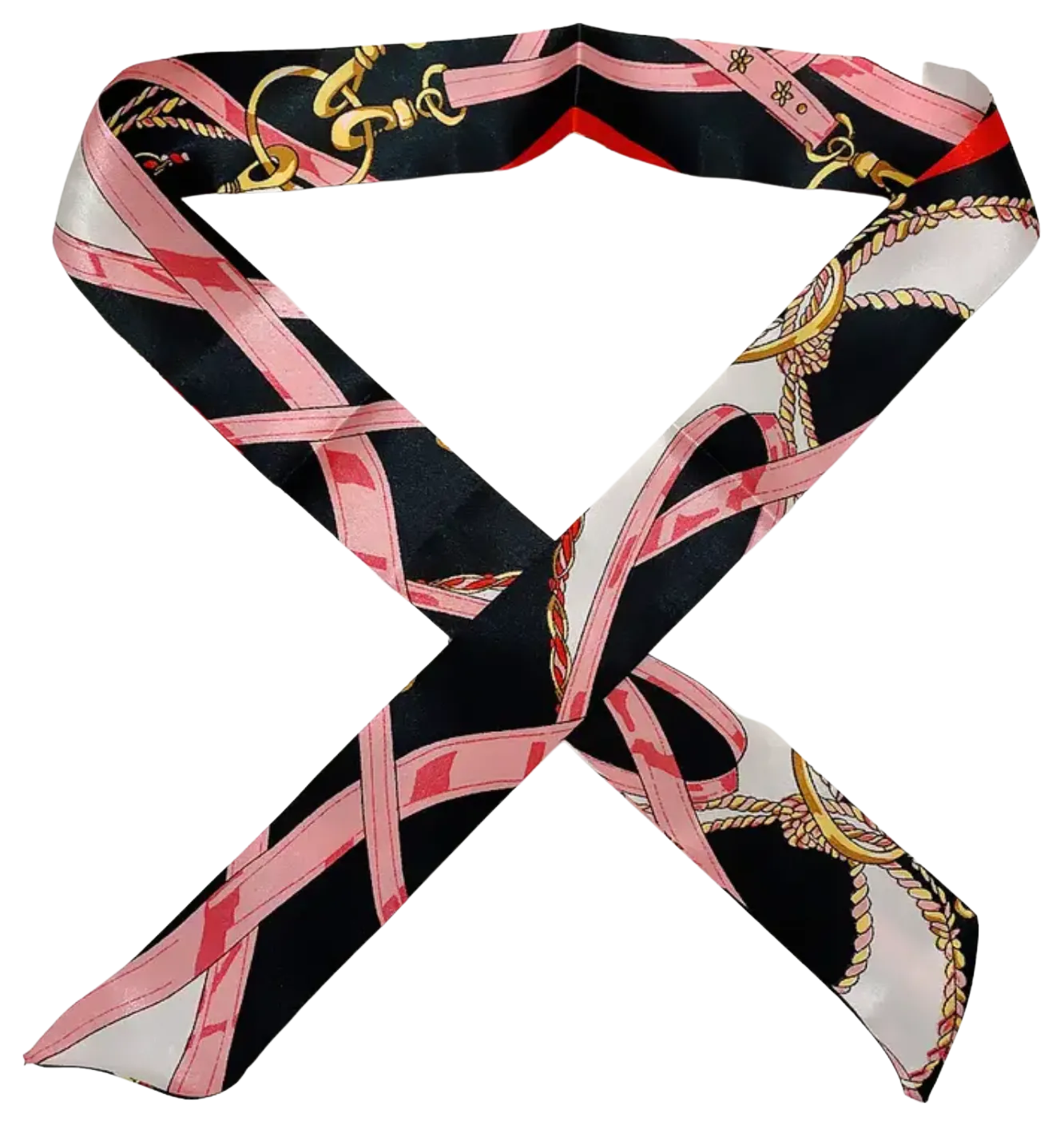 Pink, Gold and Black Ribbon Printed Skinny Scarf