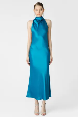 Pippa Petite Satin Gown in Peacock by Sau Lee - RENTAL