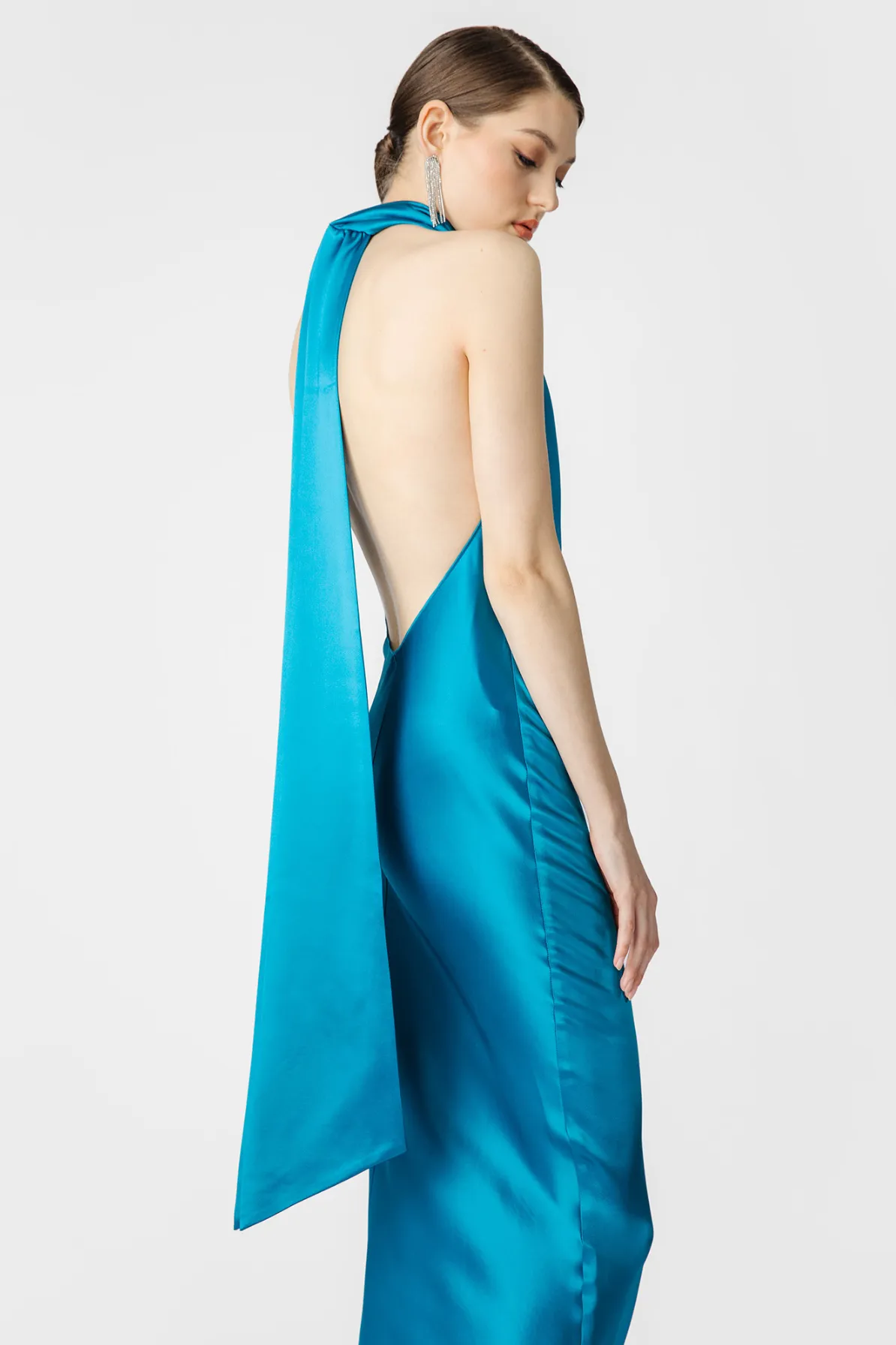 Pippa Petite Satin Gown in Peacock by Sau Lee - RENTAL