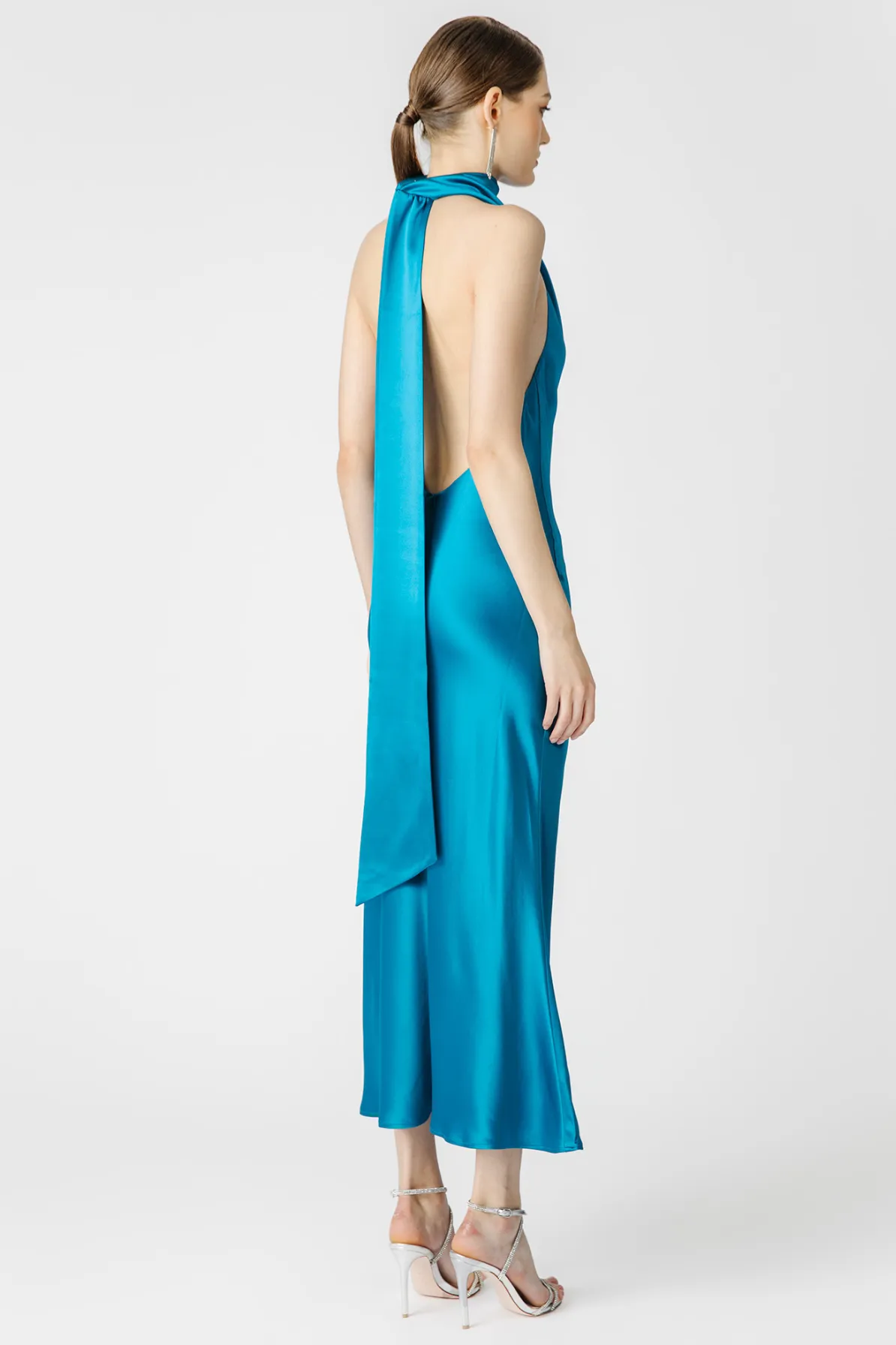 Pippa Petite Satin Gown in Peacock by Sau Lee - RENTAL