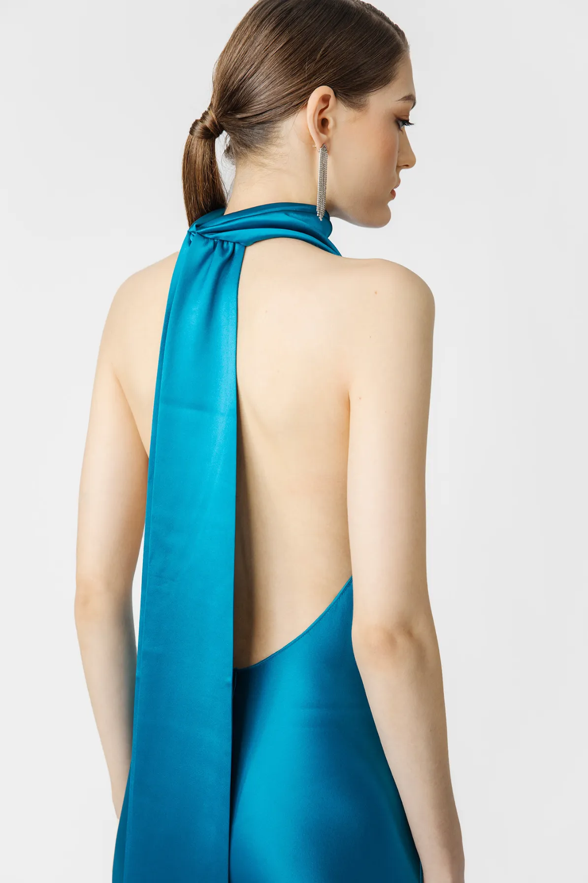 Pippa Petite Satin Gown in Peacock by Sau Lee - RENTAL