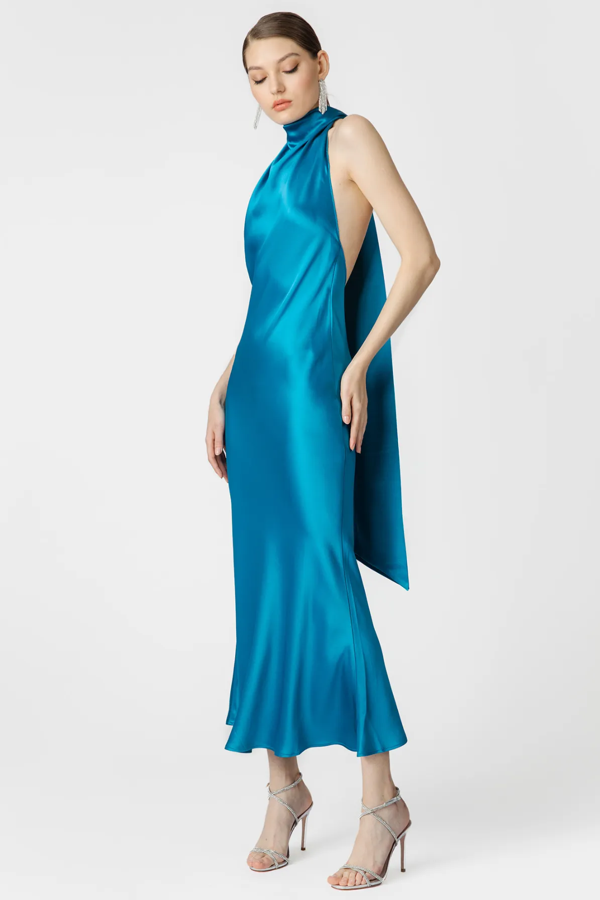 Pippa Petite Satin Gown in Peacock by Sau Lee - RENTAL