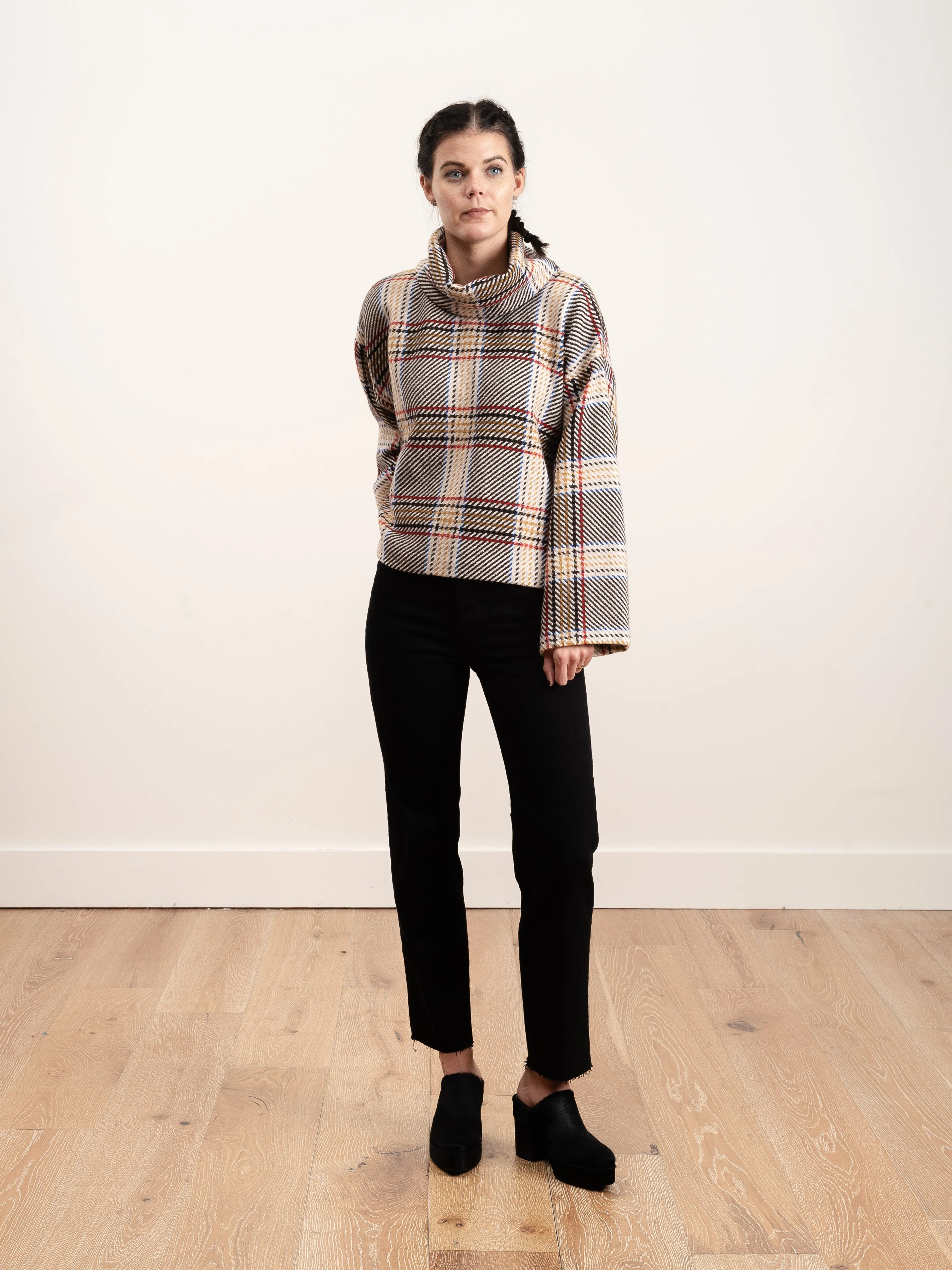 plaid cape sleeve turtleneck
