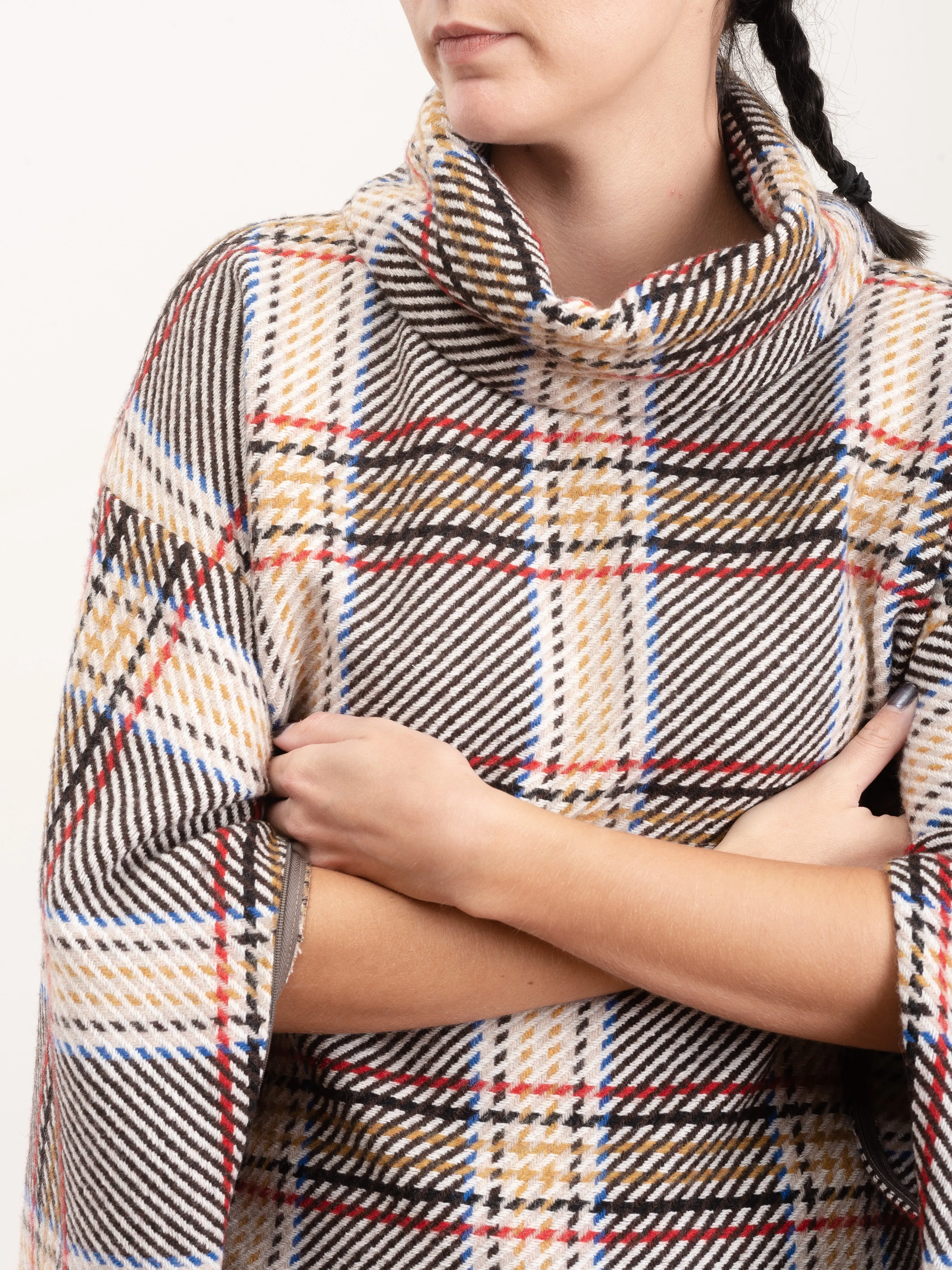 plaid cape sleeve turtleneck