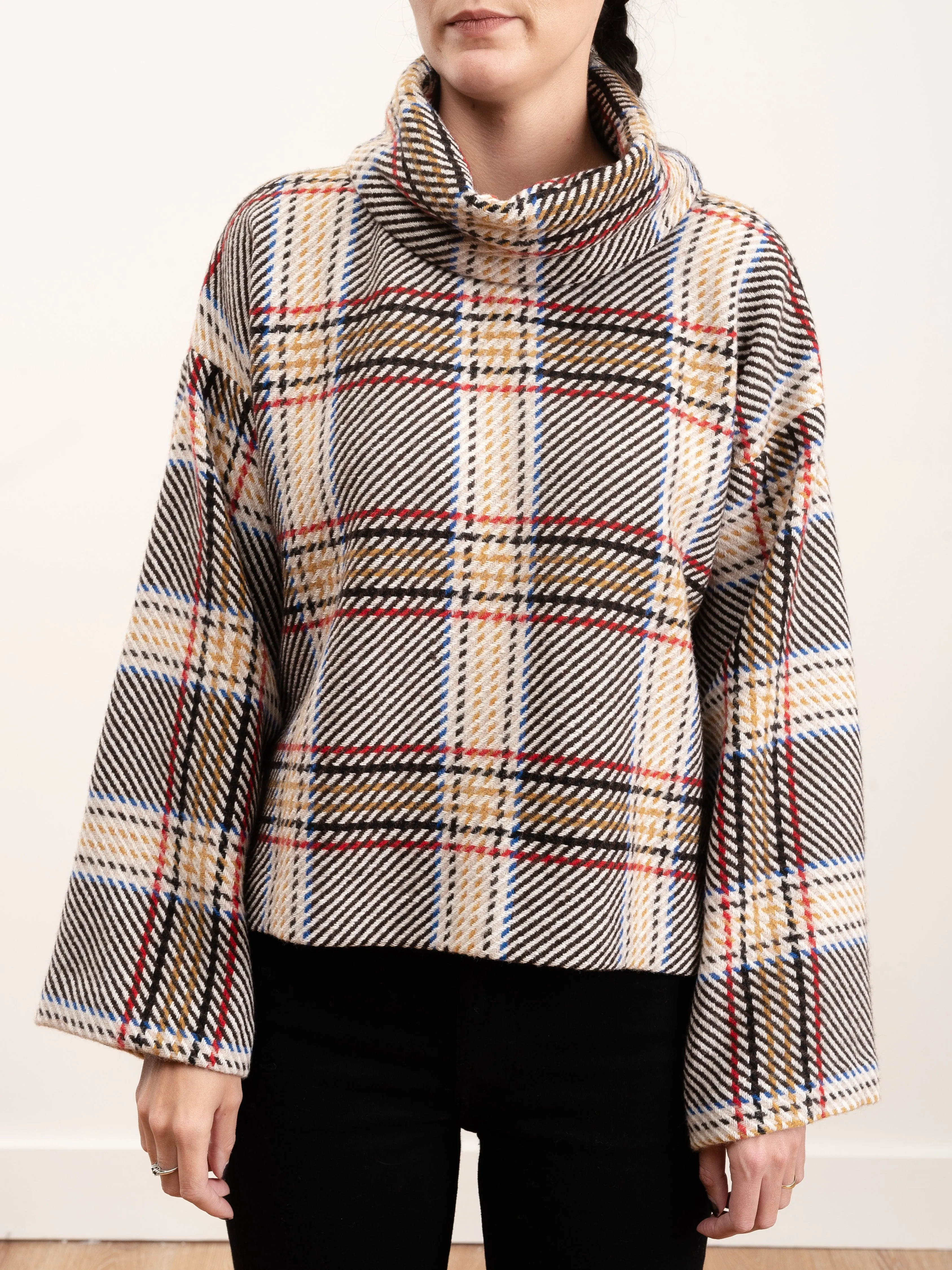 plaid cape sleeve turtleneck