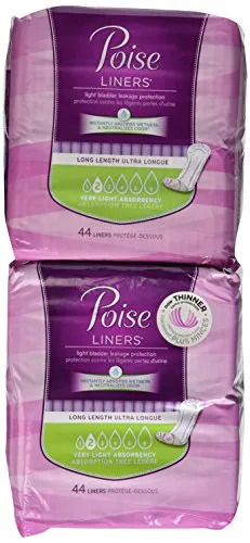 Poise Liners Light Bladder Leakage, Long, Very Light Absorbency, 2 Packs of 44