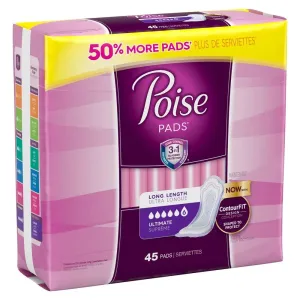 Poise Pads Ultimate Absorbency Long, Case/90 (2 bags of 45)