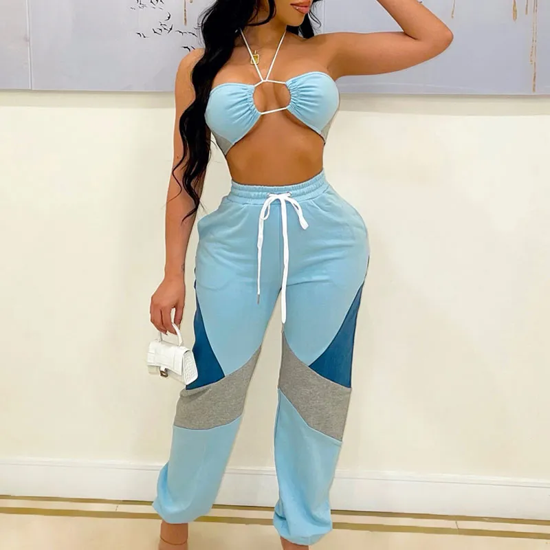 Print Sleeveless Tube Top & Drawstring Pants Set