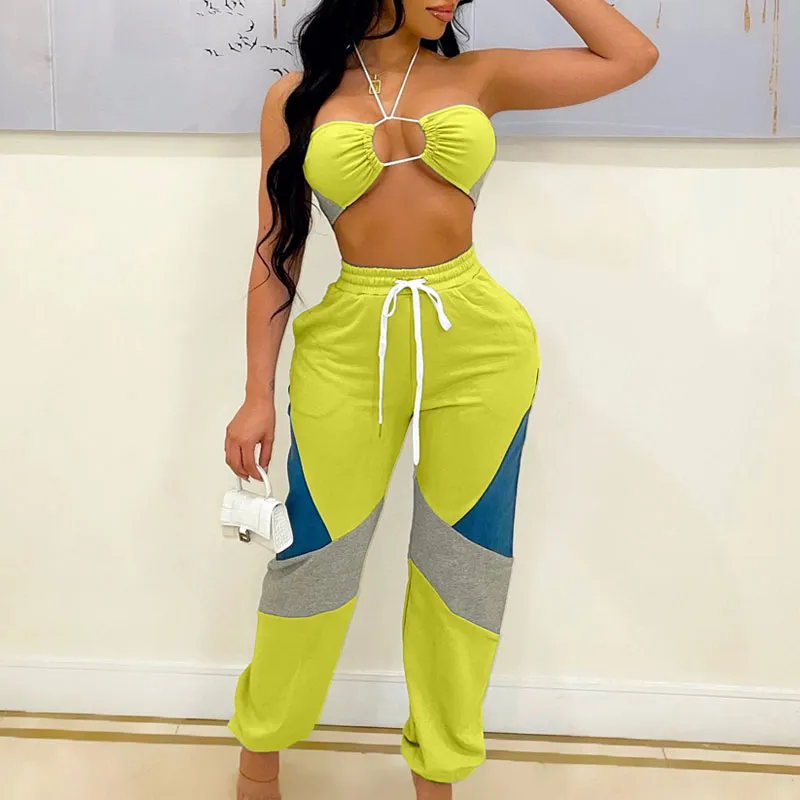 Print Sleeveless Tube Top & Drawstring Pants Set