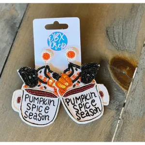 Pumpkin Spice Latte Mug Seed Beaded Dangle Earrings