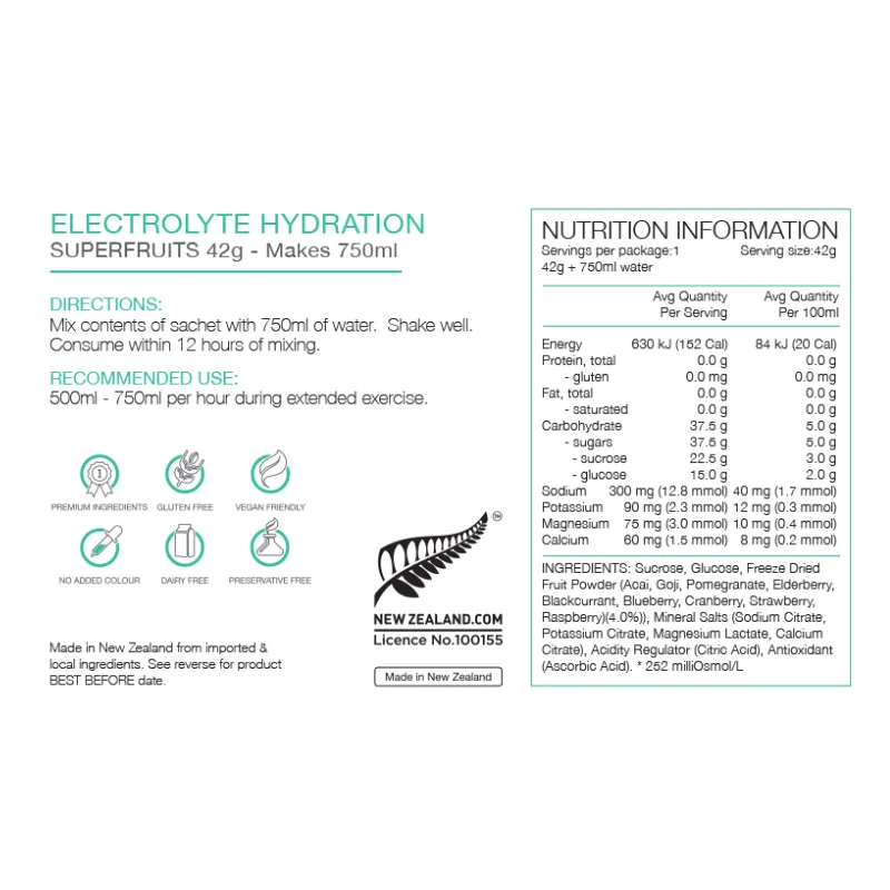 PURE PURE Electrolyte Hydration Sachet - 9 Real Superfruits 42G