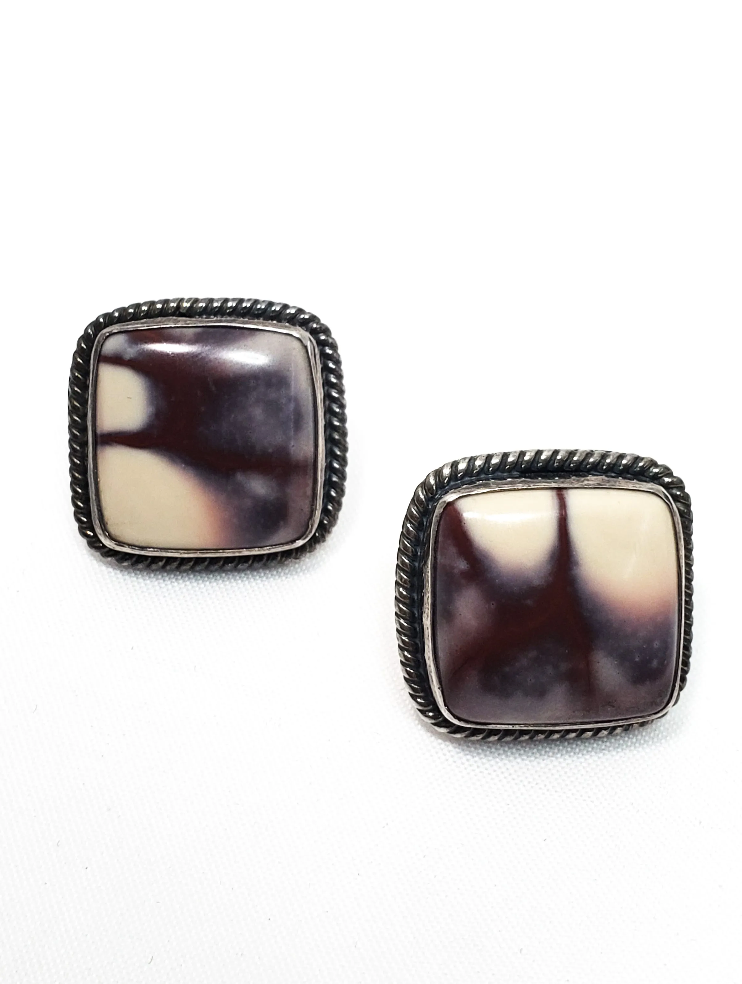 Purple and white agate gemstone sterling silver artisan earrings 925