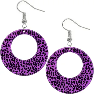 Purple Spotted Cheetah Print Round Earrings