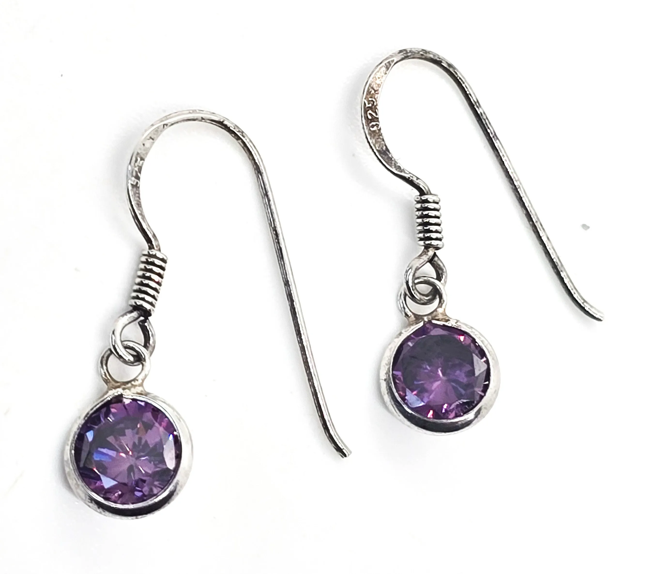 Purple Tanzanite round faceted sterling silver drop earrings