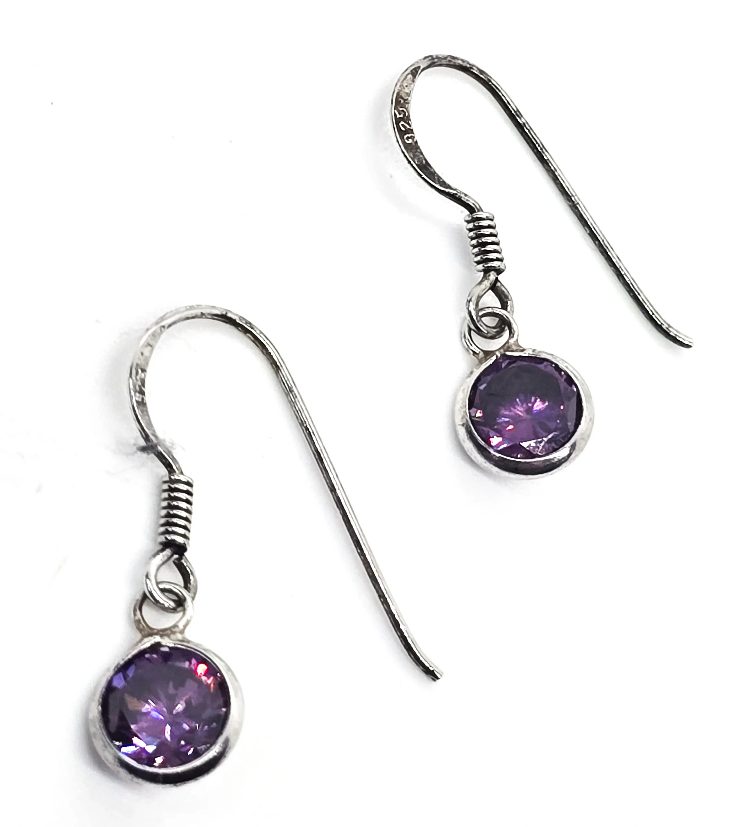 Purple Tanzanite round faceted sterling silver drop earrings
