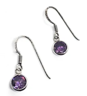 Purple Tanzanite round faceted sterling silver drop earrings