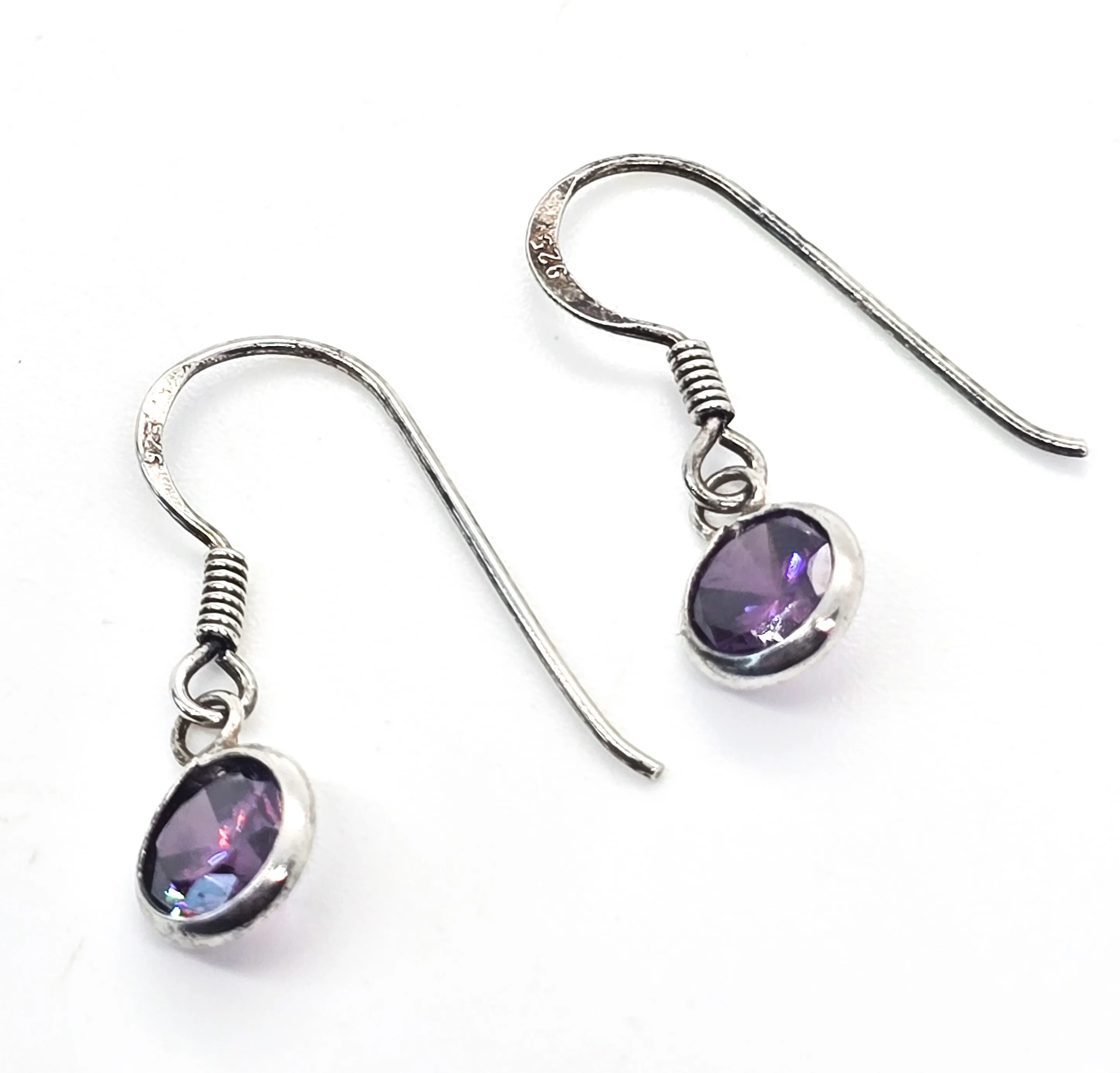 Purple Tanzanite round faceted sterling silver drop earrings