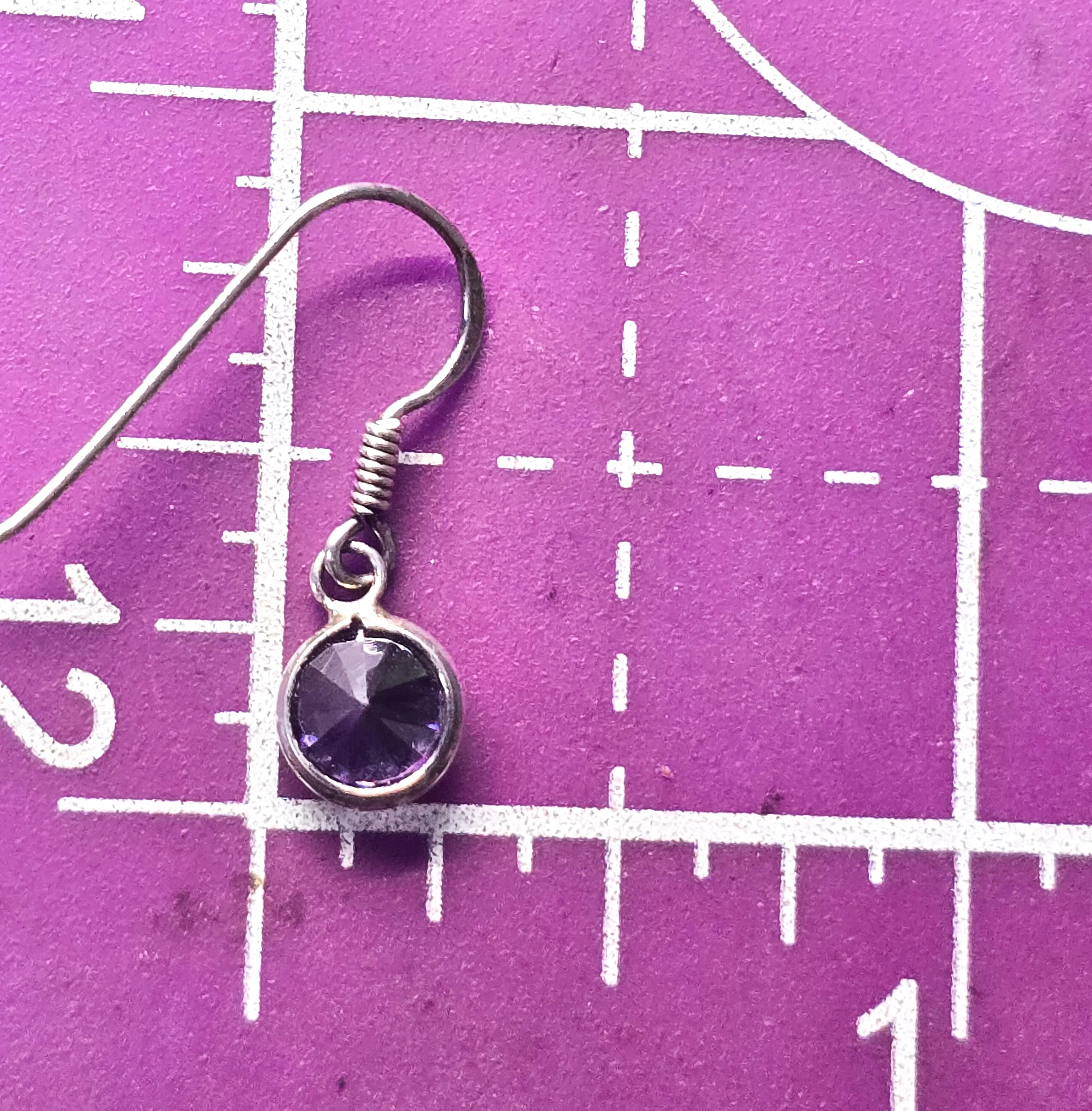Purple Tanzanite round faceted sterling silver drop earrings