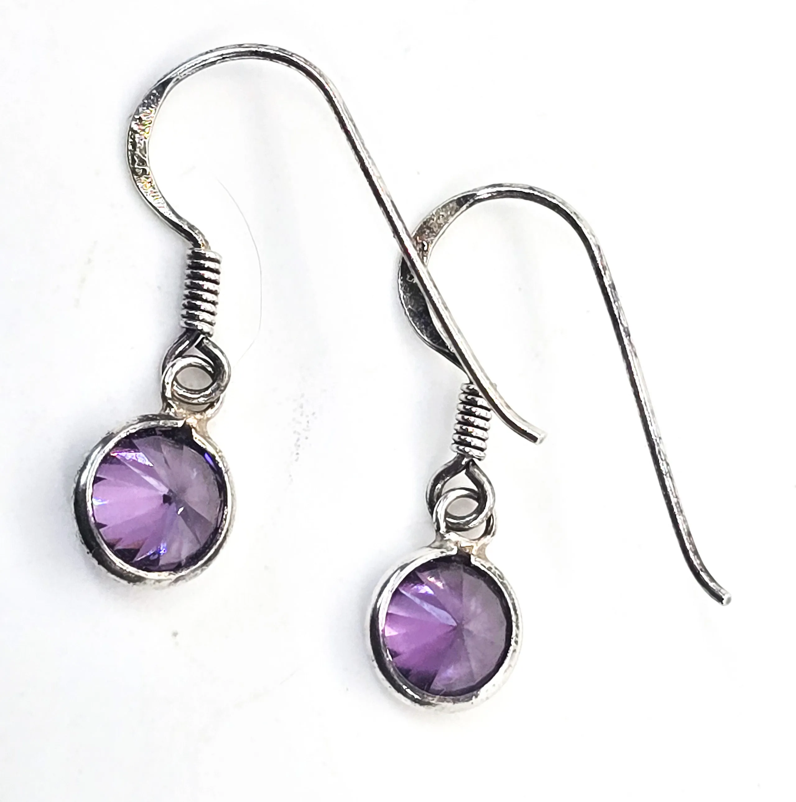 Purple Tanzanite round faceted sterling silver drop earrings