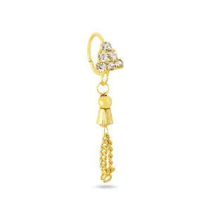Pyramid Diamond Gold Nose Ring with Gold Dangling Ends