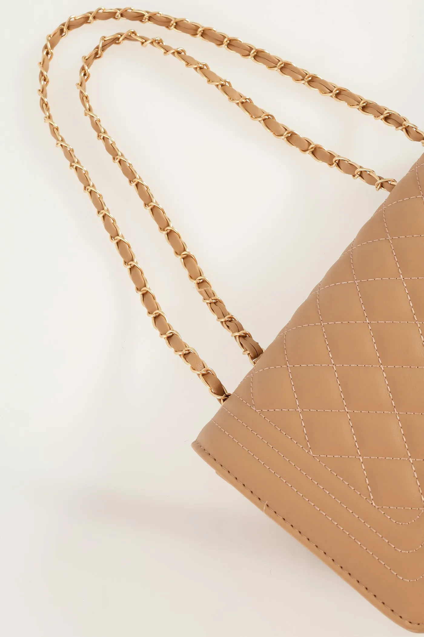 Quilted Chain Satchel - Taupe