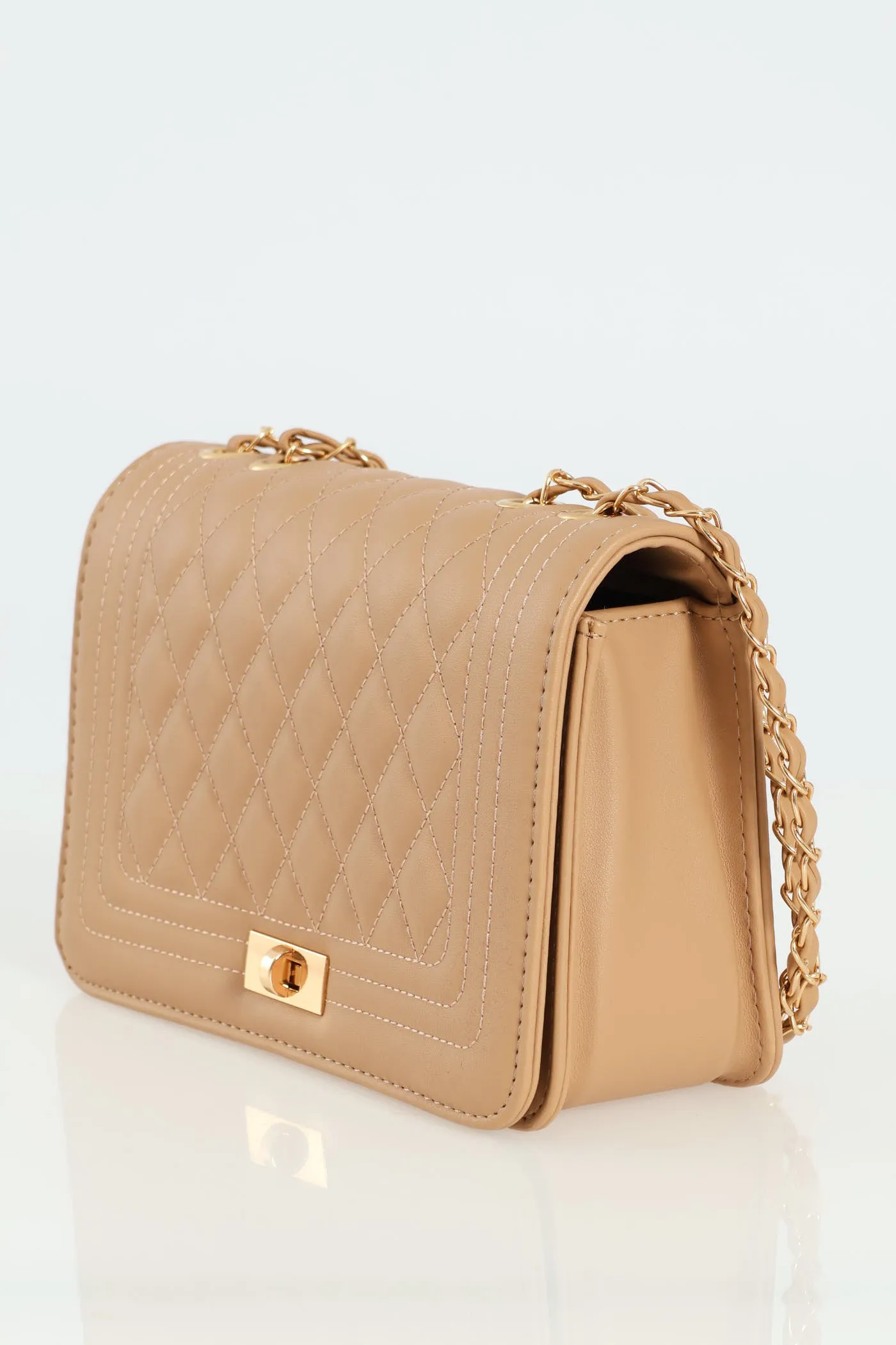 Quilted Chain Satchel - Taupe