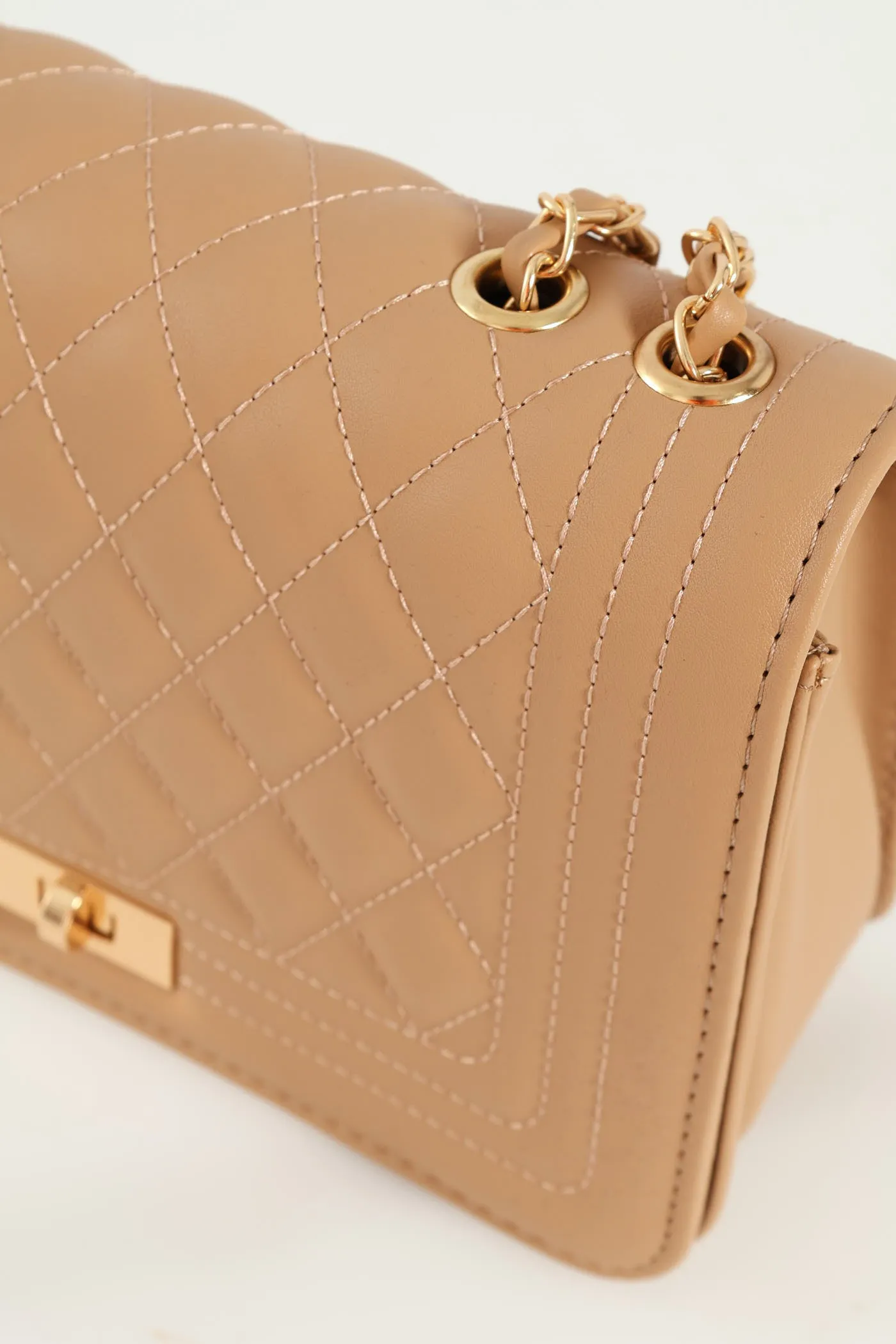 Quilted Chain Satchel - Taupe