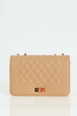 Quilted Chain Satchel - Taupe