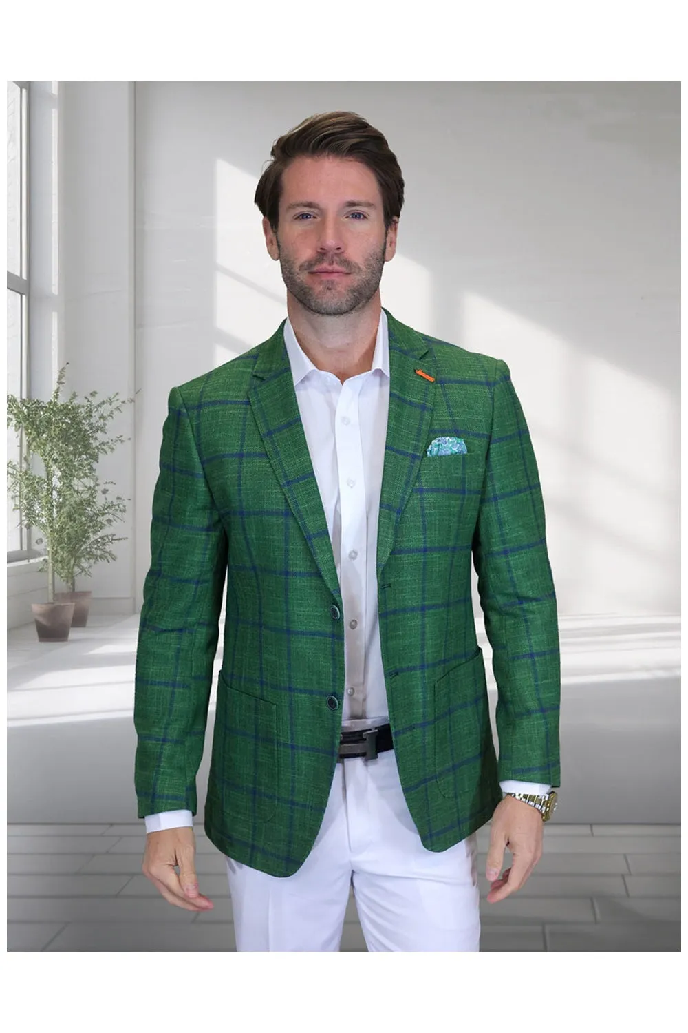 "Valentin" Green Windowpane Sports Jacket (Patch Pockets)