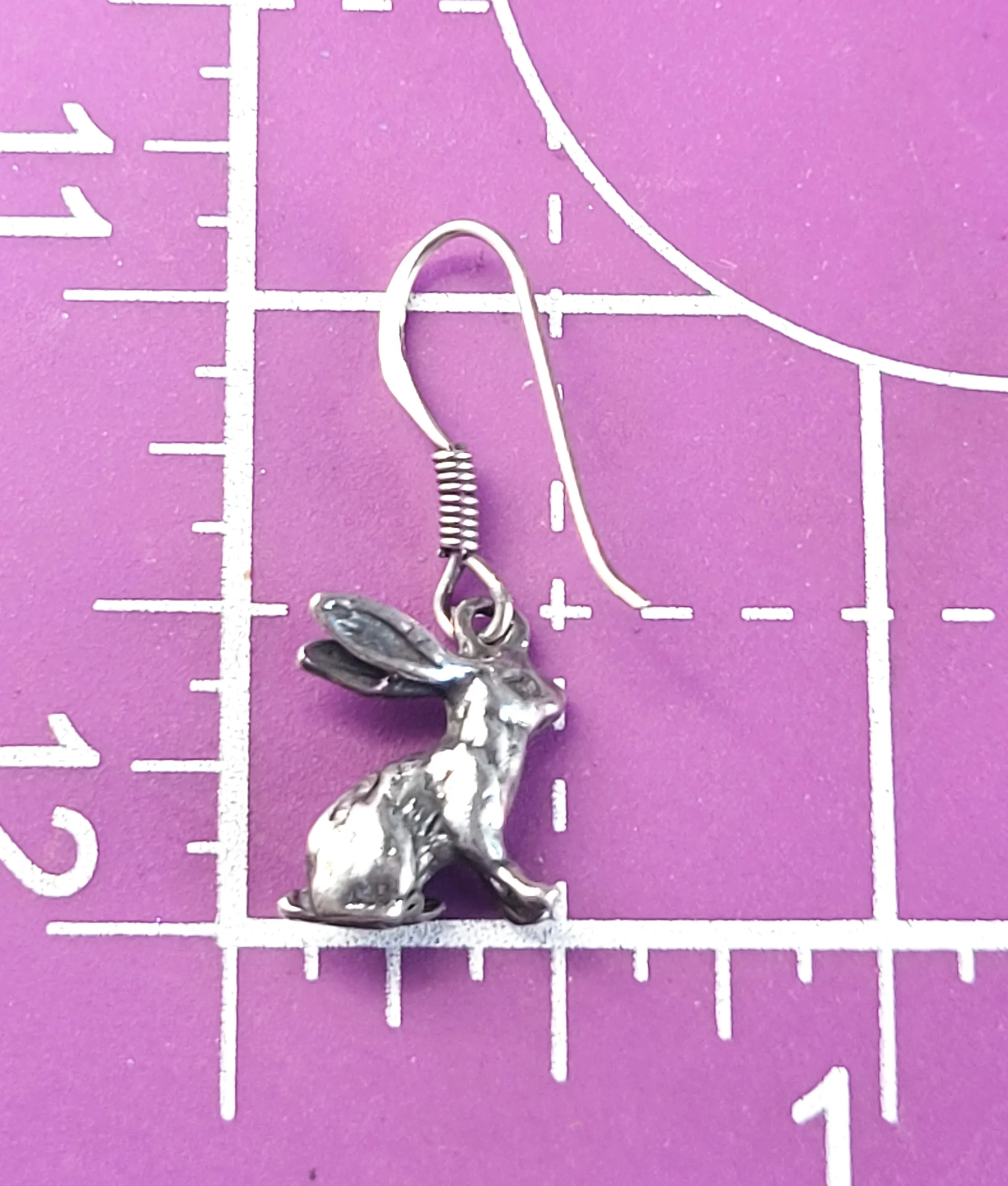 Rabbit sitting bunny detailed figural animal sterling silver drop earrings Hare