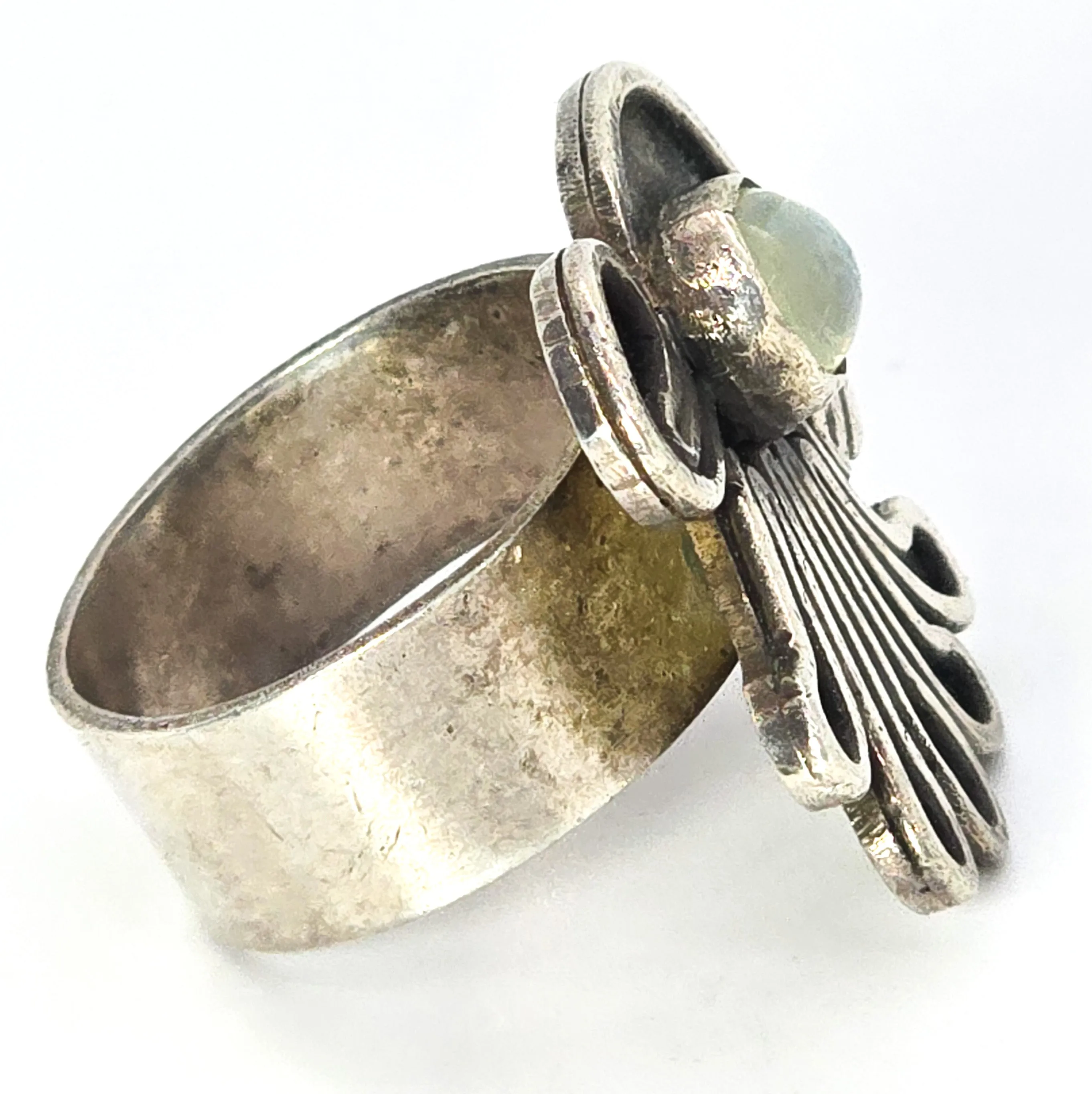 Rainbow Moonstone Large retro shadowbox tribal vintage sterling silver ring size 7