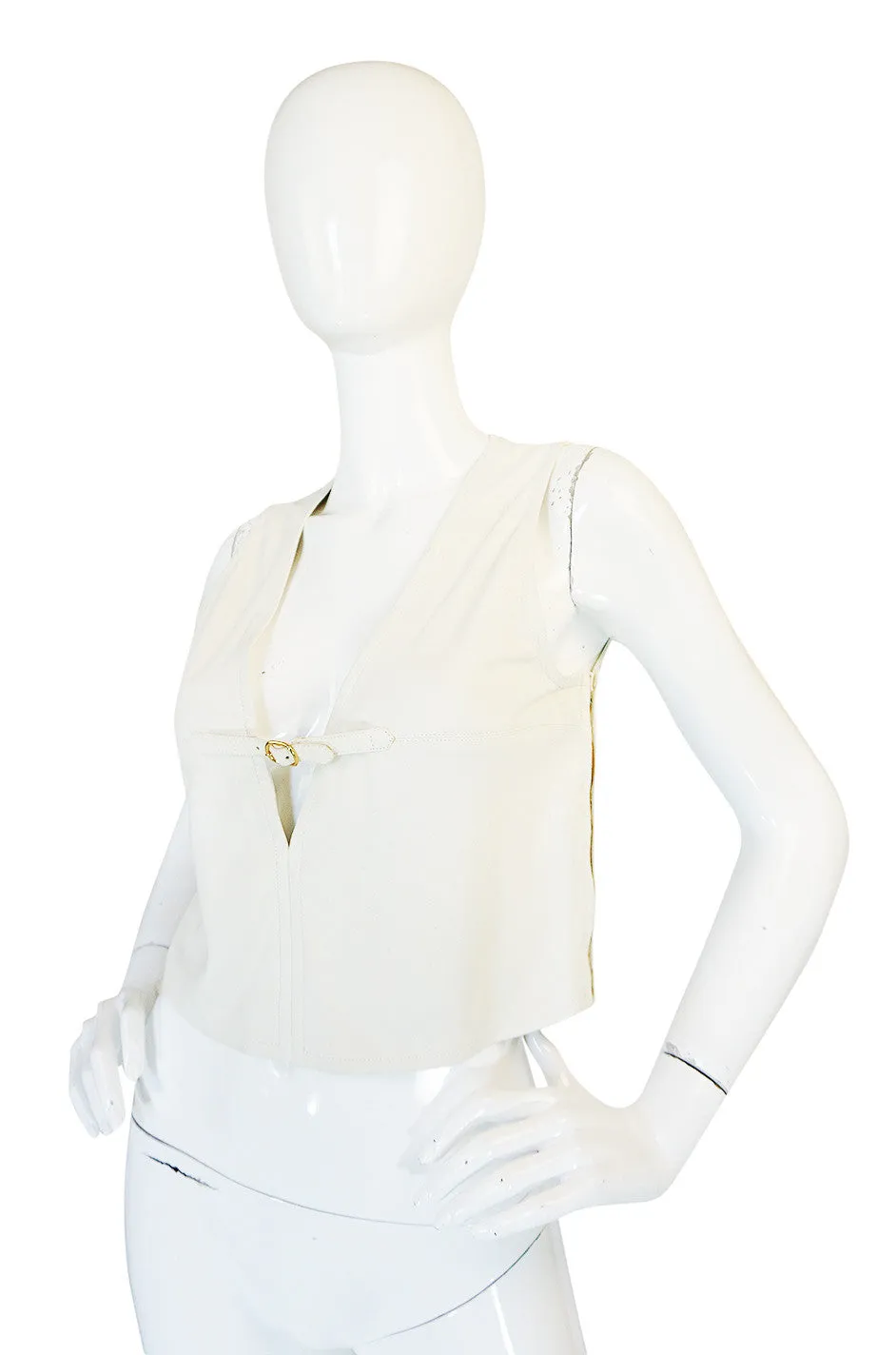 Rare 1970s Gucci Cream Buckskin Suede V Neck Crop Top