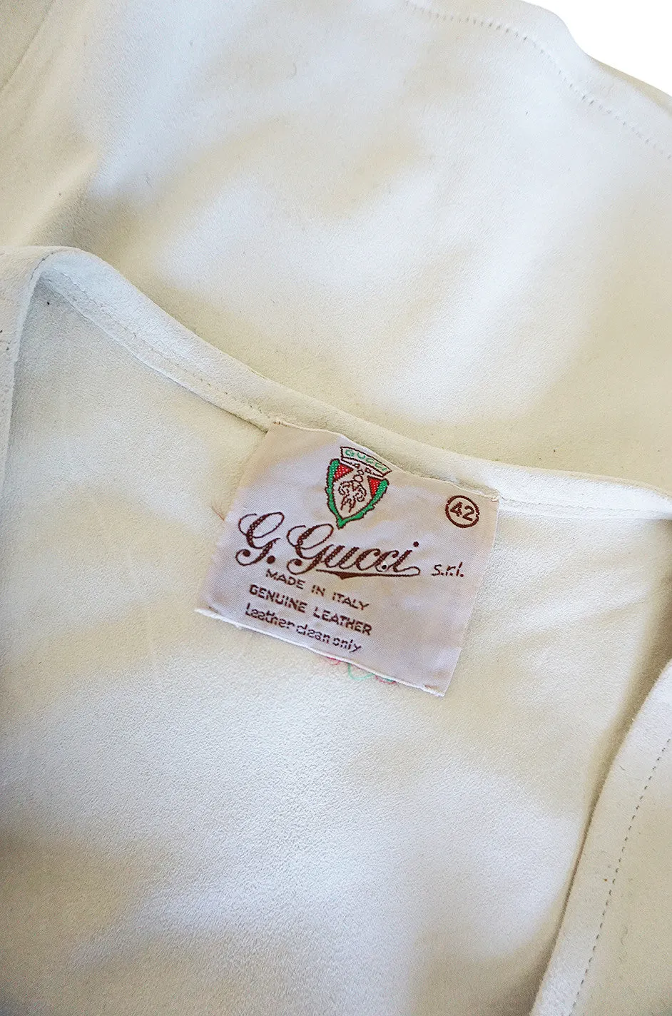 Rare 1970s Gucci Cream Buckskin Suede V Neck Crop Top