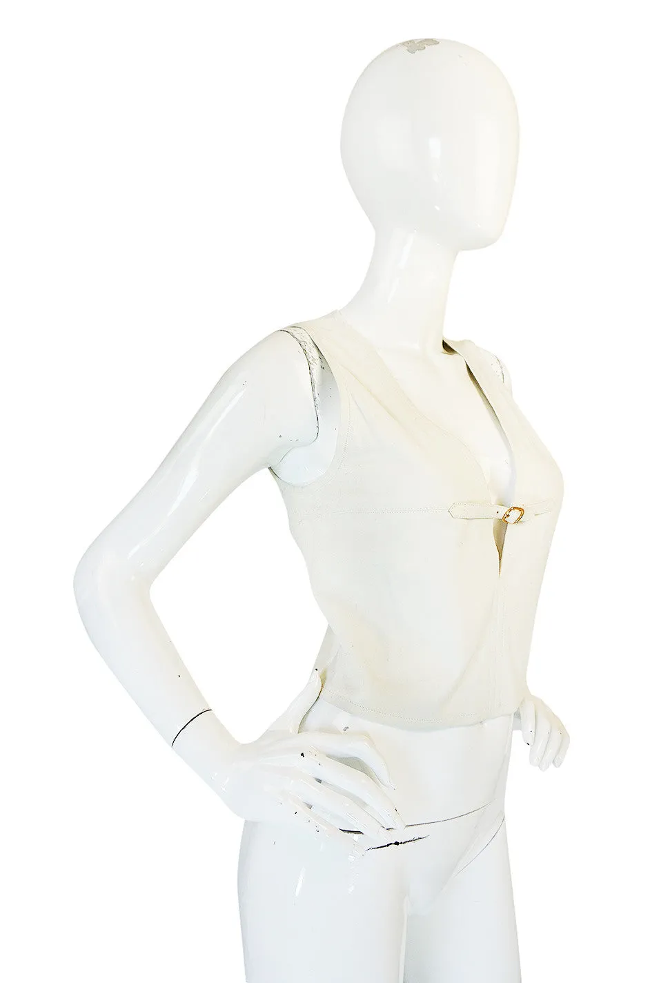 Rare 1970s Gucci Cream Buckskin Suede V Neck Crop Top