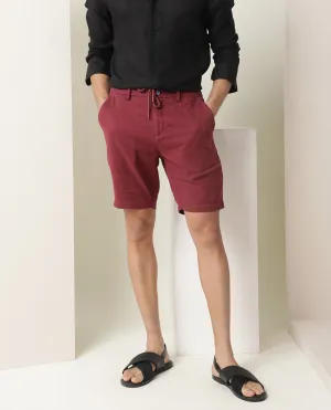 Rare Rabbit Men's Pinto Dark Red Cotton Fabric Drawstring Mid Rise Shorts