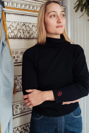READY TO SHIP -  Limited Edition Holiday Embroidery Classic Rib Turtleneck