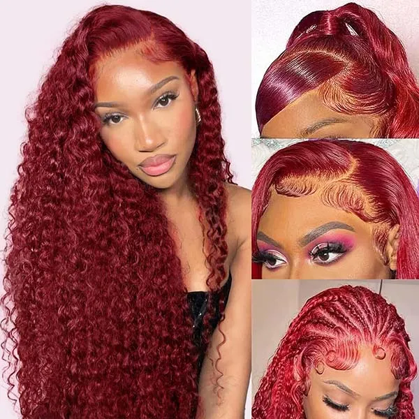 Ready To Wear Glueless 99J Deep Wave 4x4 5x5 13x4 Lace Wigs Pre Plucked with Baby Hair